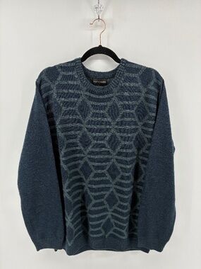 Pierre Cardin 50% Wool Blend Dark Blue Textured Crewneck Sweater